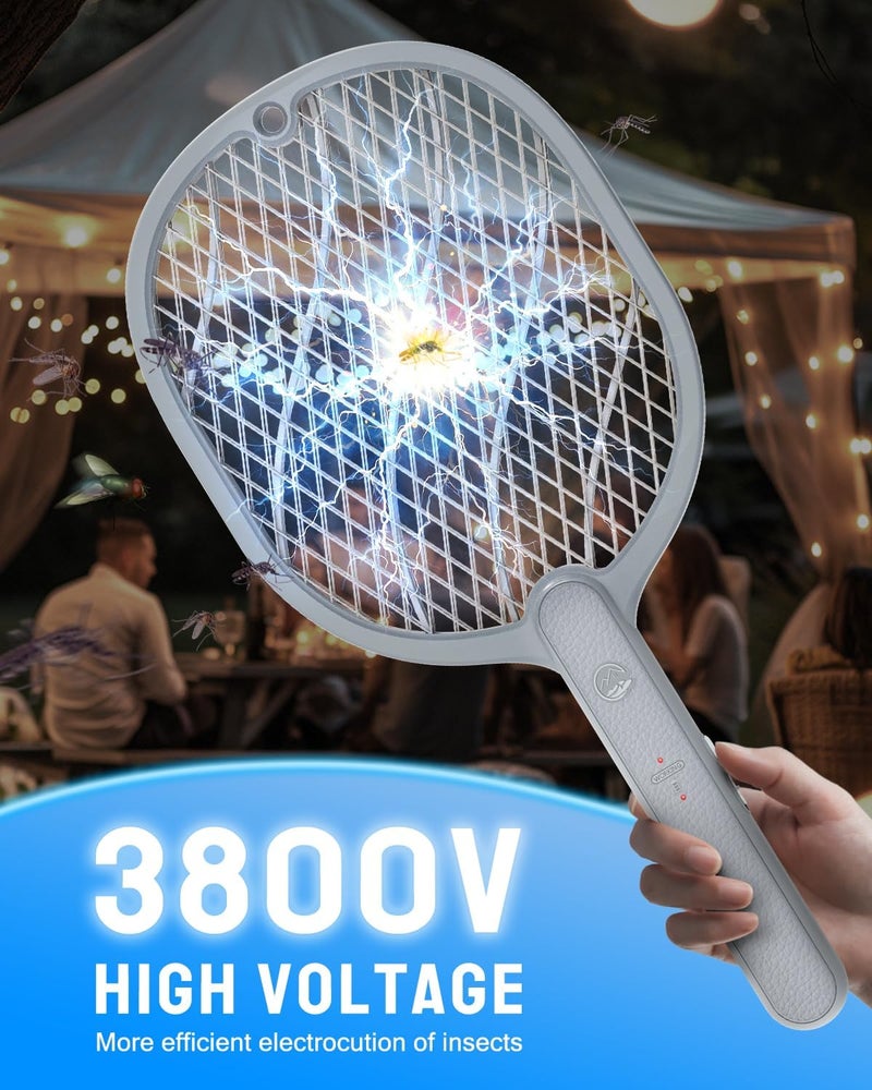 Mosiller Electric Fly Swatter, 3800V Handheld Bug Zapper Racket, Type-C Rechargeable, Mosquito Zapper for Indoor Outdoor, 3-Layer Safety Mesh, Easy to Use, Lightweight (Basic 2 Pack) - Image 2
